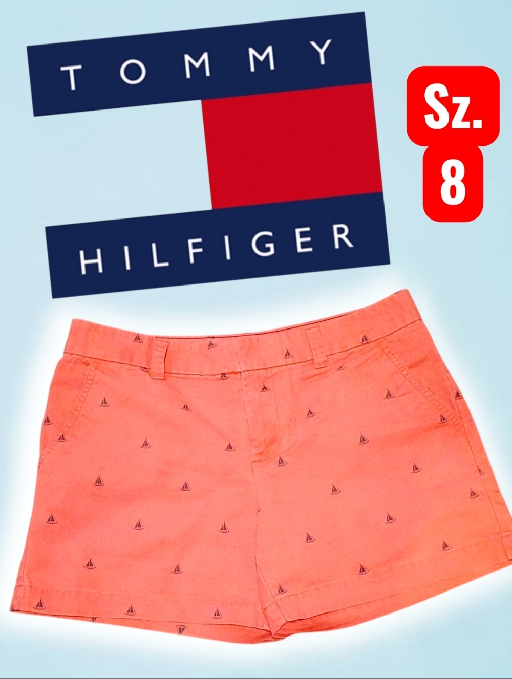 Tommy Hilfiger Coral Chino Shorts With Navy Blue Sailboats Sz.8